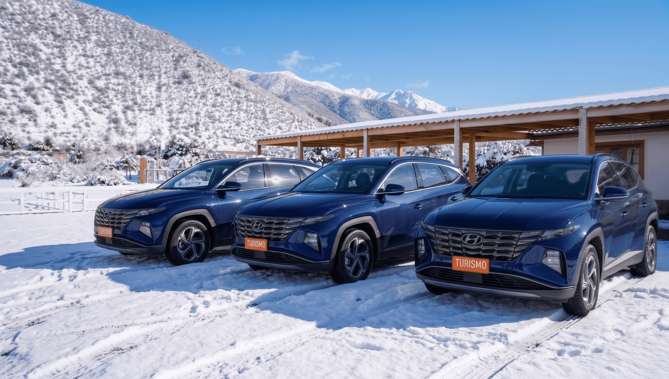 Flota de vehículos Hyundai Tucson de Transfer Oficial Aeropuerto en la cordillera nevada